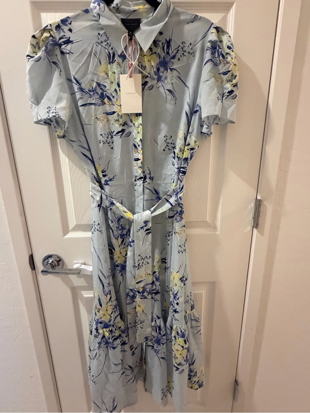 Alex Marie Light Blue Floral Midi Shirt Dress